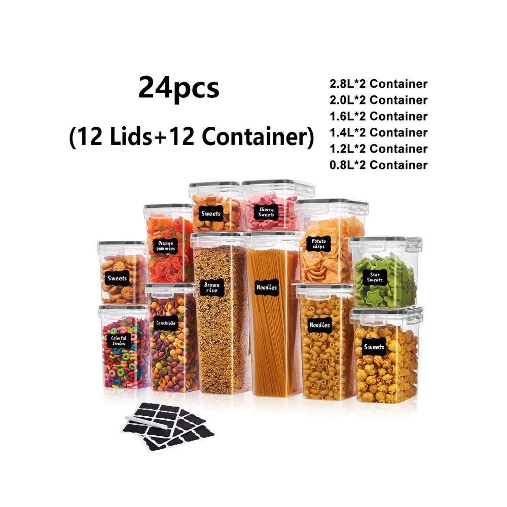 Food Snacks Label - 24 recipientes herméticos para guardar alimentos,